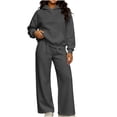 thumbnail image 3 of Womens Fall Outfits Nelozsy Fashion Woman Hooded Solid Long Sleeve Blouse Long Pants Elastic Waist Sets Dark Gray S, 3 of 9