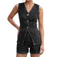 thumbnail image 2 of Short Sets for Women Sleeveless V Neck Button Denim Cardigan Vest and Shorts 2 Piece Matching Set Streetwear, 2 of 6