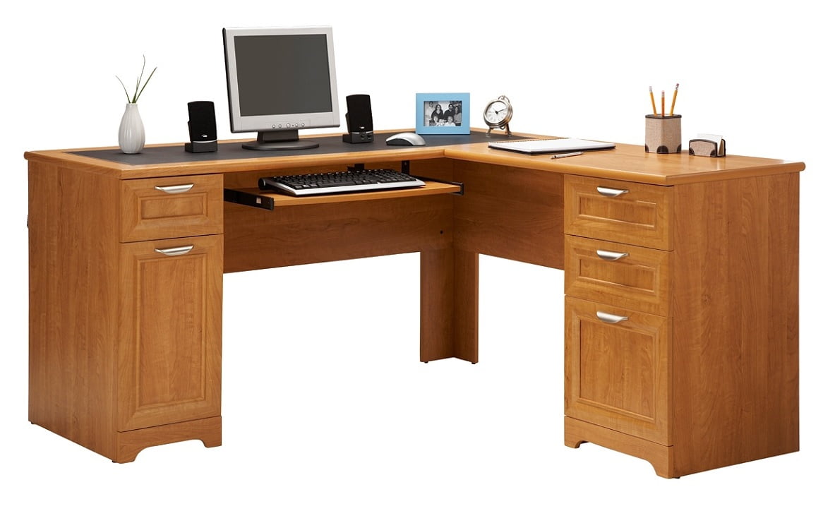 Realspace Magellan Collection LShaped Desk, Honey Maple