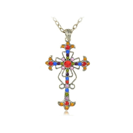 - Chic Tone Color Jewel Crystal Rhinestone Celtic Bible Cross Pendant Necklace