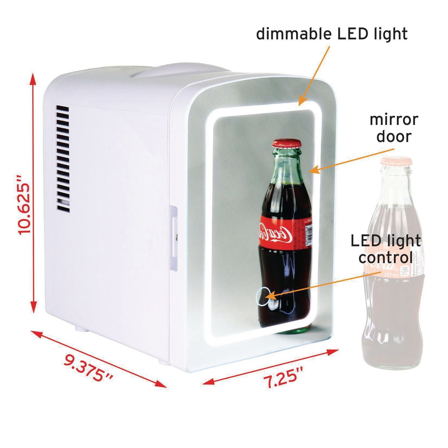 Koolatron Mirrored LED Cooler/Fridge, 4L (4.2 Quarts) for Cosmetics, Beverages, Food, or Medicines