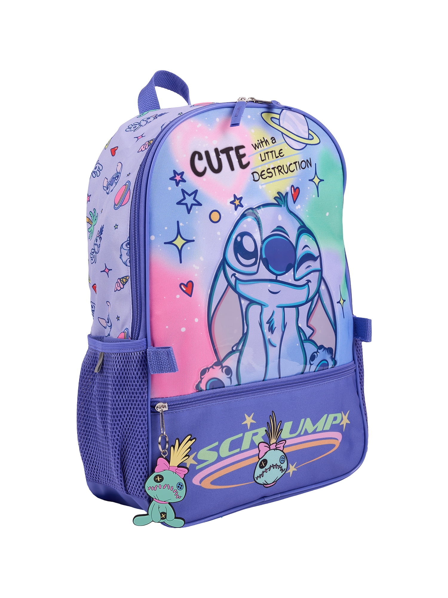 Disney Lilo & Stitch Girls 17" 2-Piece Backpack & Lunch Set with Scrump Keychain, Blue