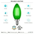 thumbnail image 5 of Luxrite E12 LED Filament Green Light Bulb, 4.5W=40W, Colored Glass Candelabra Bulb, UL, E12, Decoration, Party 2 Pack, 5 of 7