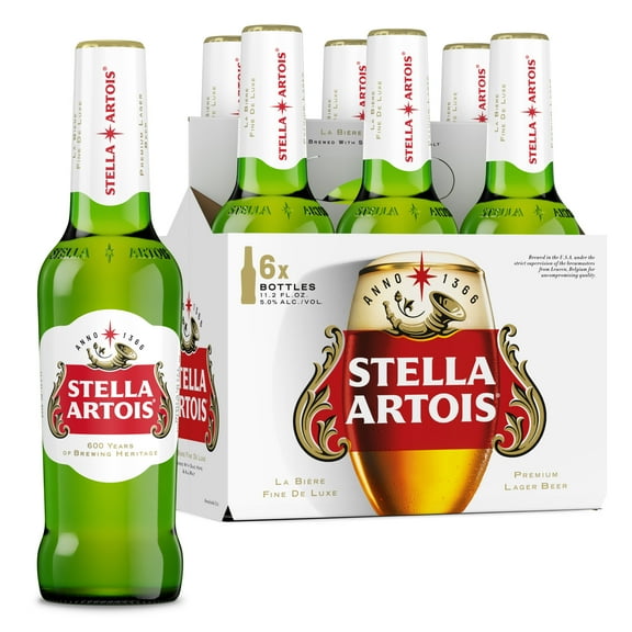 Stella Artois Premium Beer 6 pack 11.2 fl oz Glass Bottles 5% ABV