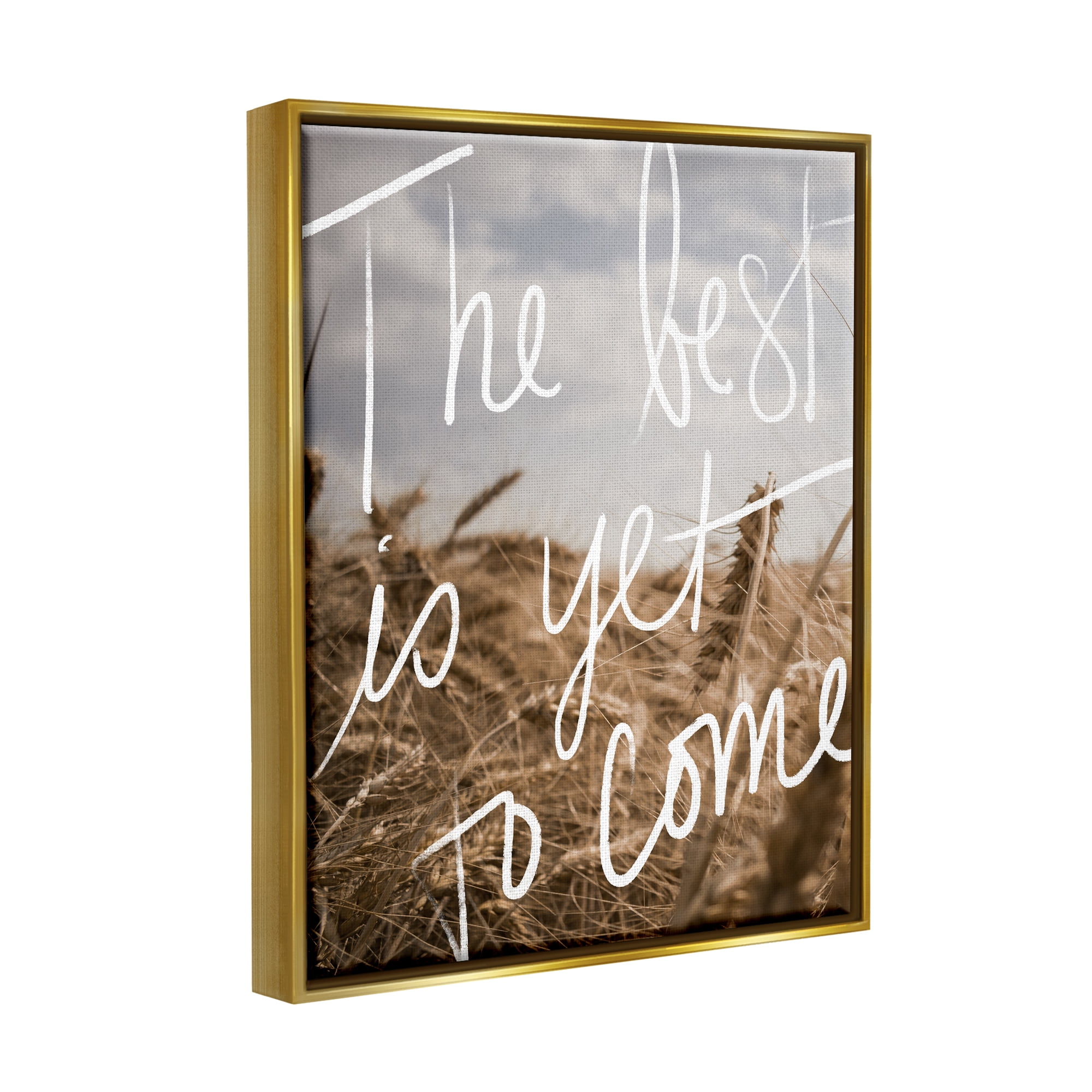 Stupell Industries Yet To Come Rural Landscape Inspirational Painting Gold Floater Framed Art Print Wall Art, 17 x 21