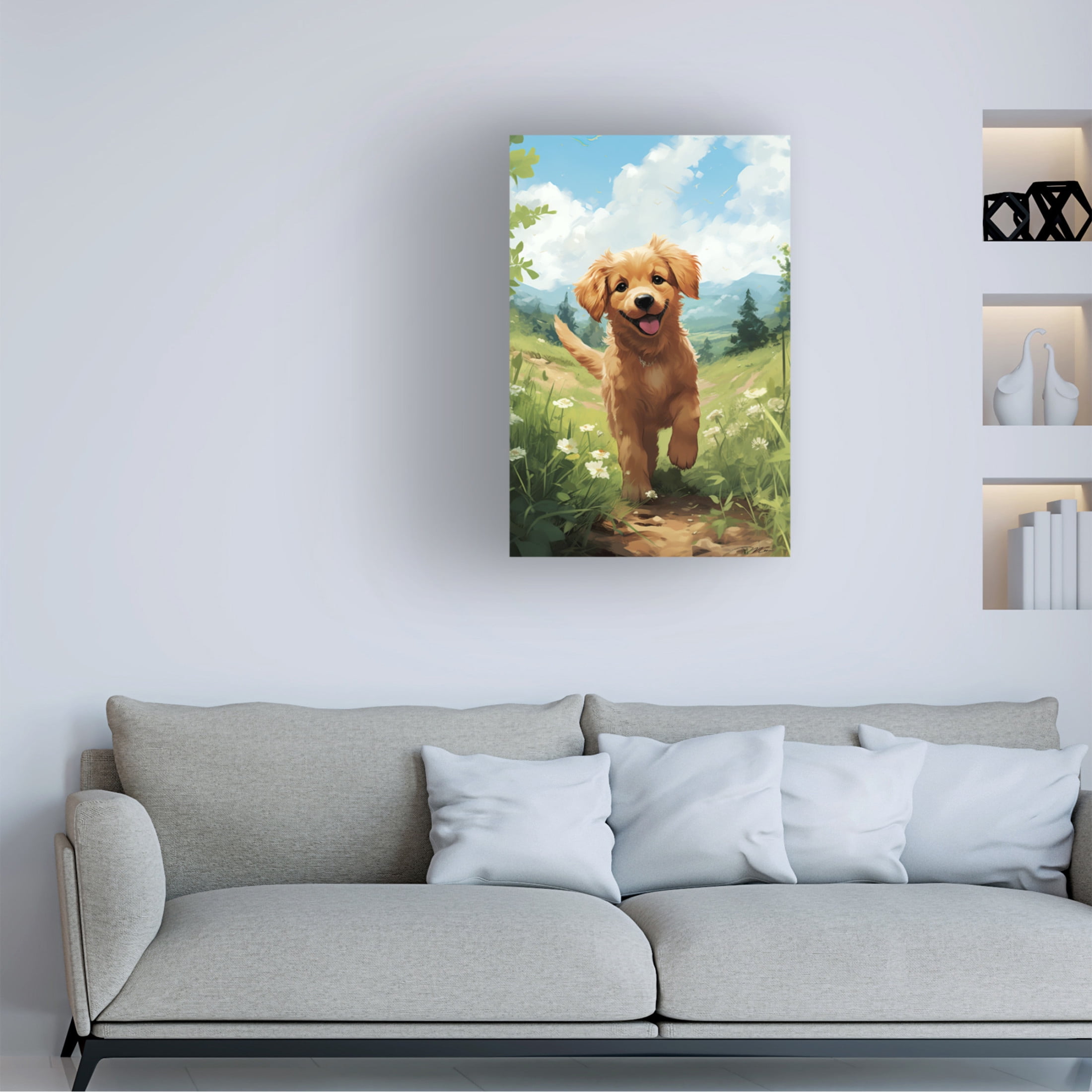 Canvas Wall Art - Momart 'Happy Puppy 2' Wall Art for Living Room, Bedroom, or Office Décor by Trademark Fine Art - 12 x 19 Inches