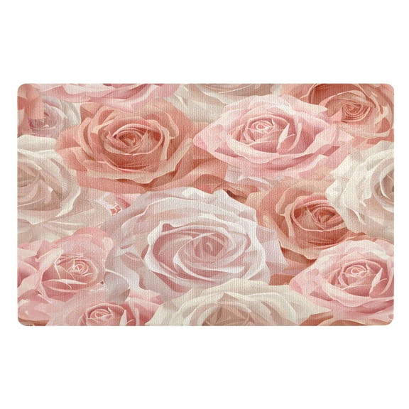 Ryvnso Pink Rose Flower Door Mats Outdoor Indoor Entrance Low Profile Floor Rugs 32"x20" Carpet