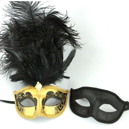 Gold Black His Hers Combo Masquerade Couples Mardi Gras Masks