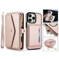 Allytechgroup for iPhone 15 Plus Case with Detachable Cards Holder, Built-in Shoulder Strap Wrist Strap Compatible with MagSafe Shockproof Magnetic Full Body Cover for iPhone 15 Plus, Rosegold