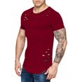 thumbnail image 1 of Camisetas de cuello redondo sueltas de color sólido rasgadas para hombre Camiseta de manga corta curvada ahuecada informal para hombre AweSitey FS7578-03, 1 of 2