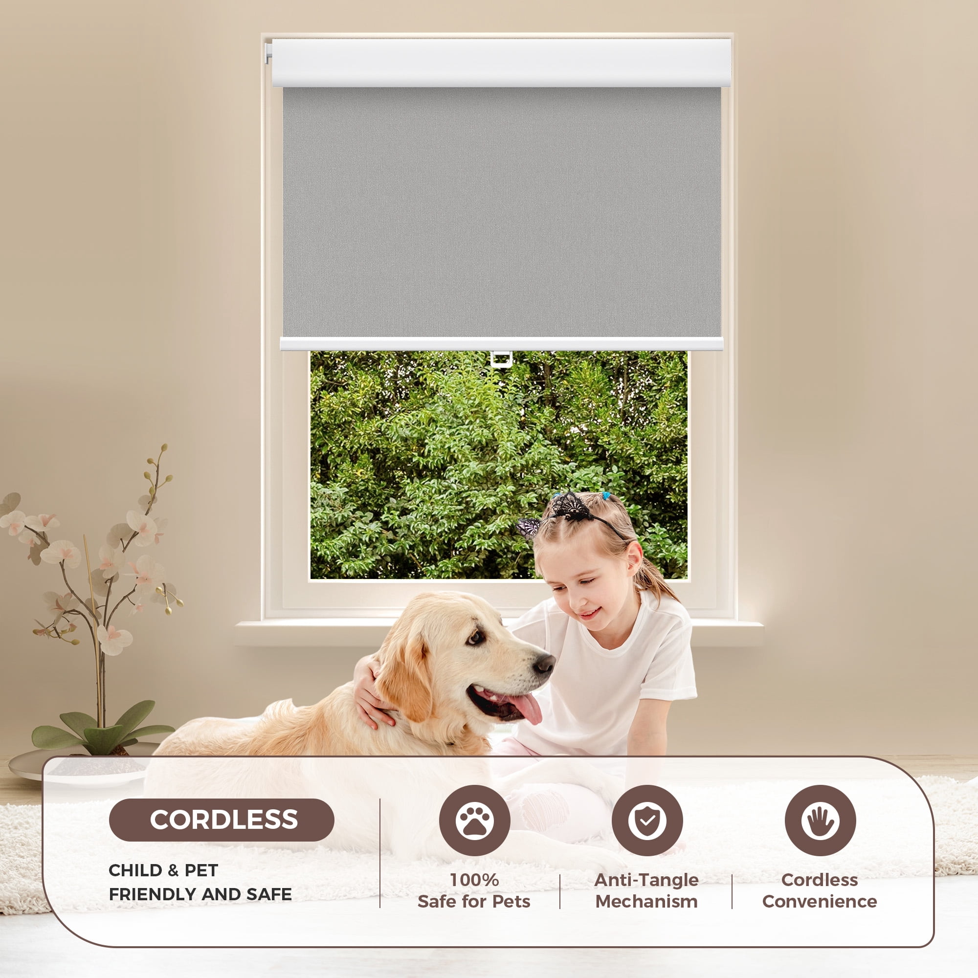Allesin zen No Drill No Tools Blackout Roller Shades for Windows, ( Gray 23 x 72), Renter-friendly, UV Protection, no-drill pull-down blinds for Home, Bedroom, Office, Living Room