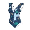 thumbnail image 4 of Yiaed Alpaca Astronaut in Space Print Women's Ruffled One Piece Swimsuit V Neck Swimwear Slimming Monokini for Woman-Medium, 4 of 8