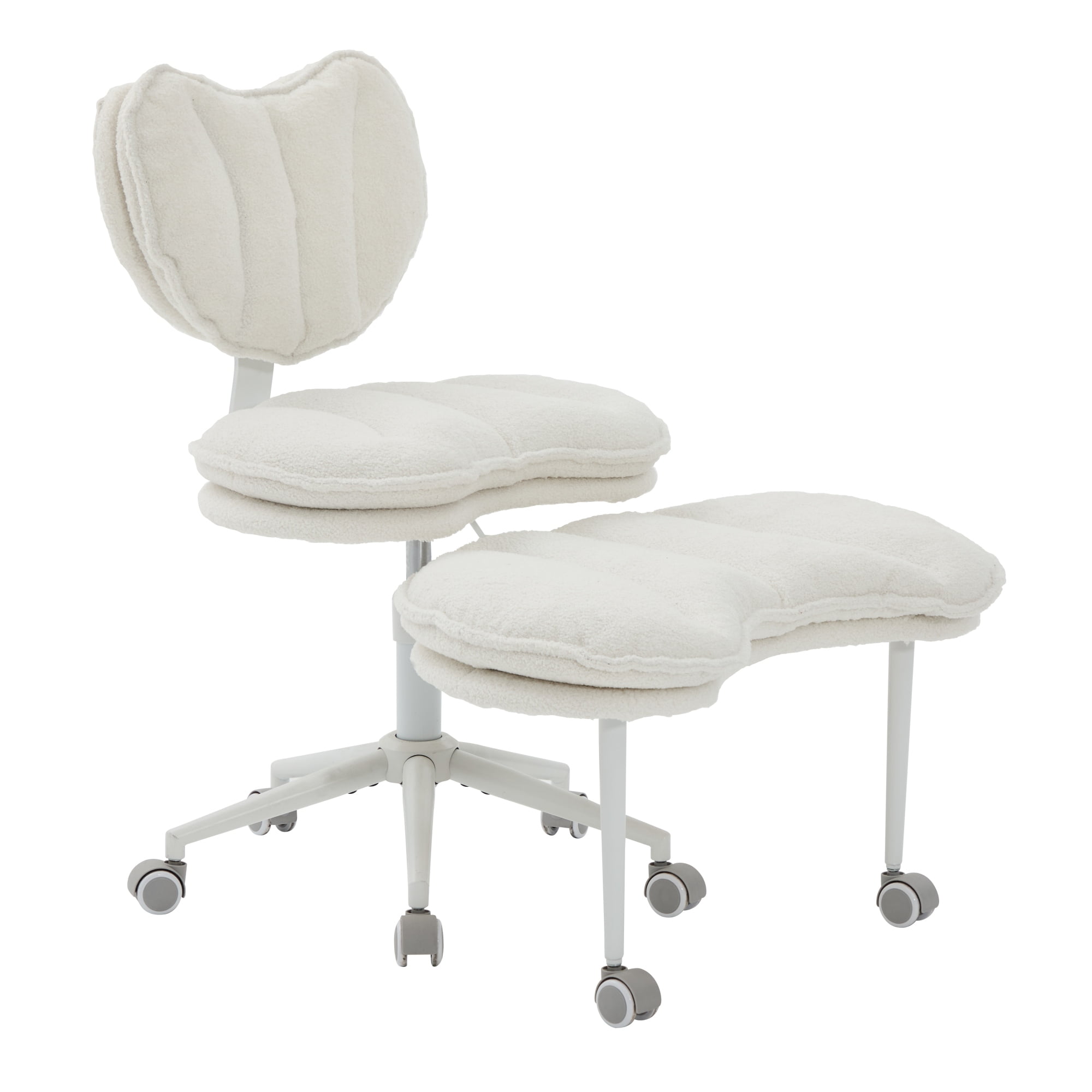 Meditation Chair Plus, Teddy Fleece Double-Layer Padding Cross Legged Rolling Chair for ADHD, Criss Cross Desk Chair with Lumbar Support, Adjustable Stool, Flexible for Fidgety Sitters, Ivory