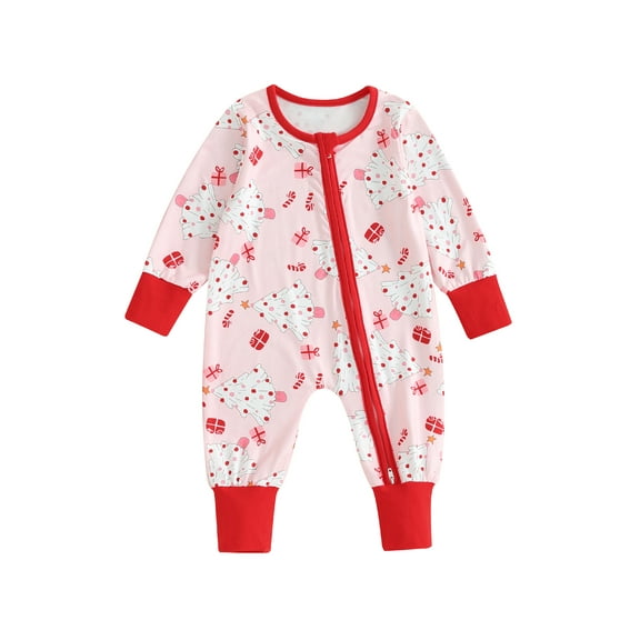 Newborn Girls Boys Rompers Baby Christmas Clothes Christmas Tree Zipper Long Sleeve Jumpsuits Fall Winter Clothes