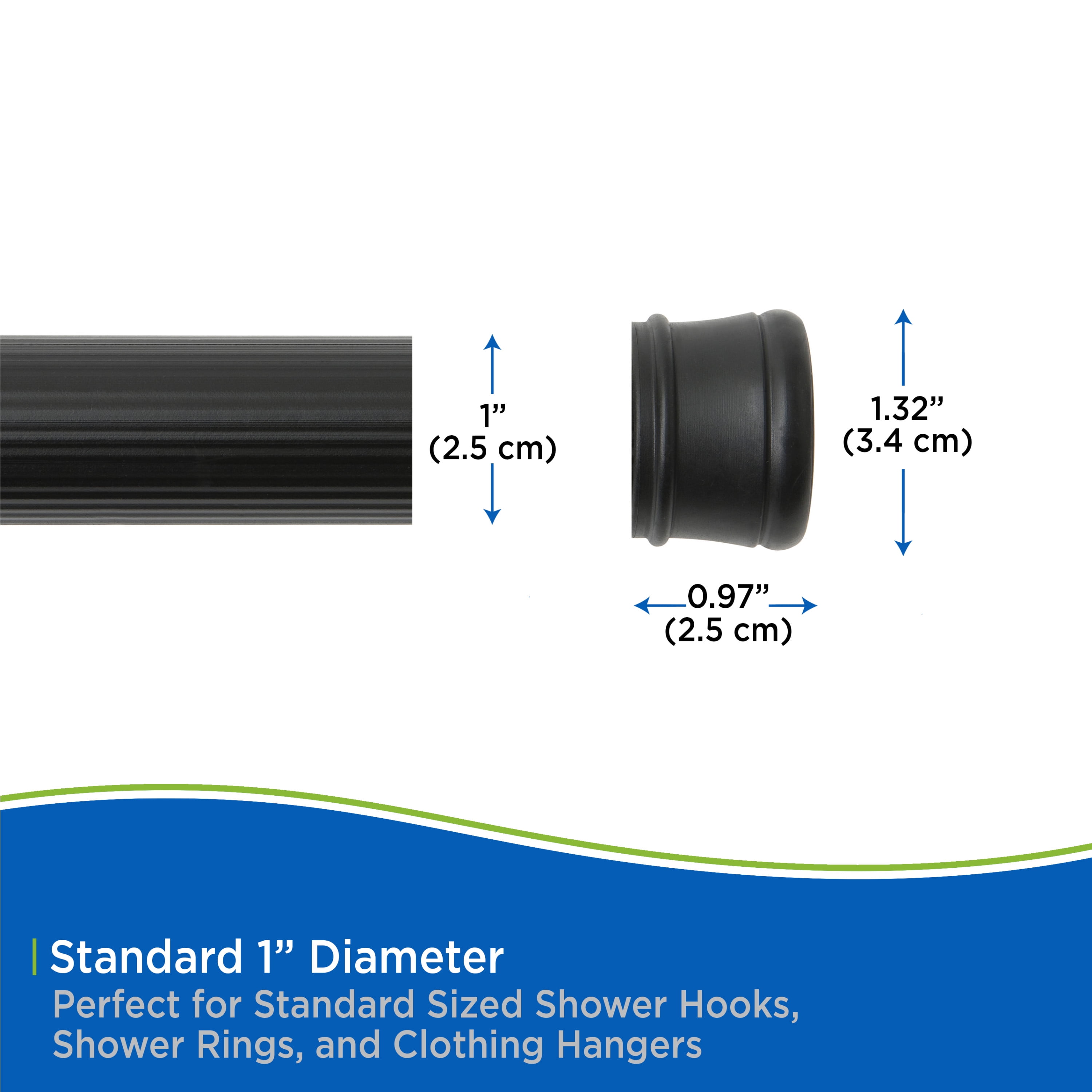 (2 pack) Kenney Twist & Fit No Tools Rust-Resistant Coated Steel Adjustable Spring Tension Utility Rod, 42-72", Black
