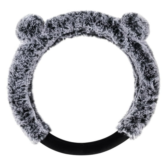 BDK Faux Fur/Wool/Sheepskin Steering Wheel Cover for Women - Cute, Bear Fur, Soft, Fluffy, and Warm, Great for Winter Gray with Ears, 14.5-15