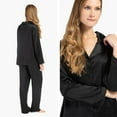 thumbnail image 3 of Fishers Finery Women's 100% Mulberry Silk Long Pajama Two Piece Set with Gift Box (Black, L), 3 of 4