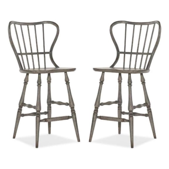 Home Square Dining Room Spindle Back Bar Stool in Speckled Gray - Set of 2