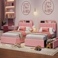 thumbnail image 3 of Senfot Twin Size Bed Frame with Storage Headboard, Bed Frame with 2 Drawers, Boucle Upholstered Platform Bed with Bookcase, Easy Assembly, No Box Spring Needed,Pink, 3 of 9