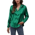 thumbnail image 3 of Capreze Womens Button Down Shirt Long Sleeve Work Dress Shirts V Neck Plain Business Casual Blouses for Women XL Green, 3 of 4