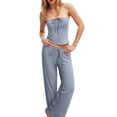 thumbnail image 2 of vigerkar Womens Y2k 2 Piece Outfit Strapless Crop Tube Top and Wide Leg Pant Matching Sets Loungewear Holiday Beach Outfit 2025 Blue, L, 2 of 7