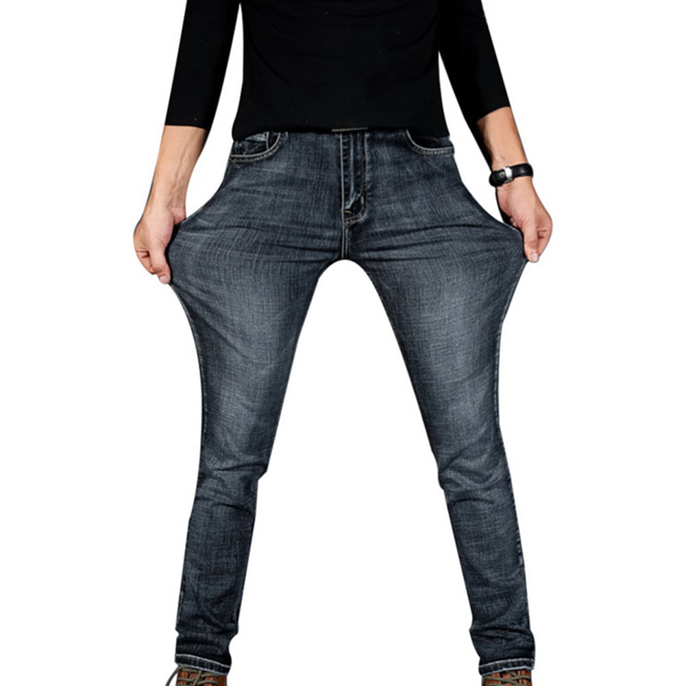 AU_ Plus Size Men Slim Fit Stretch Jeans Mid Rise Long Pants Denim Trousers Myst 