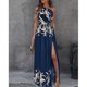 thumbnail image 2 of Vestido elegante de un solo hombro para mujer, vestido de cintura alta con abertura, estampado floral tie-dye, vestidos largos informales para fiestas y eventos nocturnos., 2 of 5