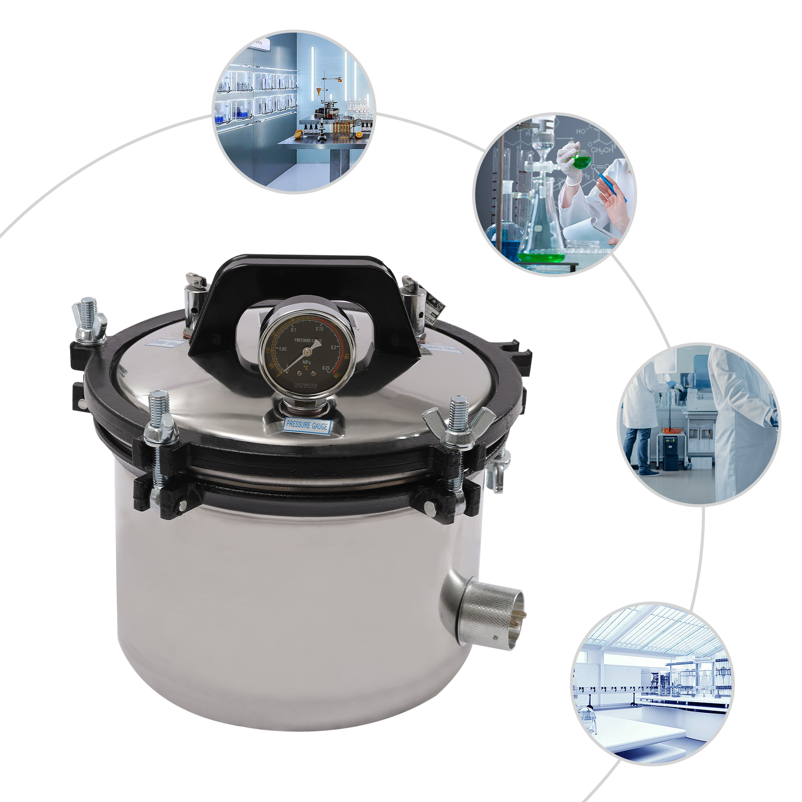 Miumaeov 110v 8L Portable Lab Autoclave with Pressure Gauge, Double Valve Steam Autoclave 258.8-262.4 ℉ for Lab Equipment, Culture Medium, Glassware, Tatoo Instruments, Nail Tools
