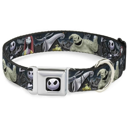 UPC: 0190882119362 | Disney Pet Collar  Dog Collar Metal Seatbelt Buckle  Nightmare Before Christmas Character Group Cemetery Scene  15 to 24 Inches 1.0 Inch Wide