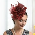 thumbnail image 3 of Walbest Elegant Womens Faux Feather Mini Fascinator Hat Net Yarn Flower Shape Solid Color Cocktail Headwear Hair Accessories, 3 of 7