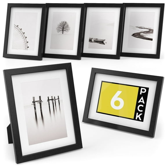 Arteza Premium Glass Picture Frame, Black, 6"x8" - 6 Pack