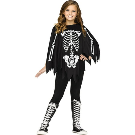 Morris Costumes Girls New Skeleton Halloween Quick Costume Black 4-14, Style FW90395S
