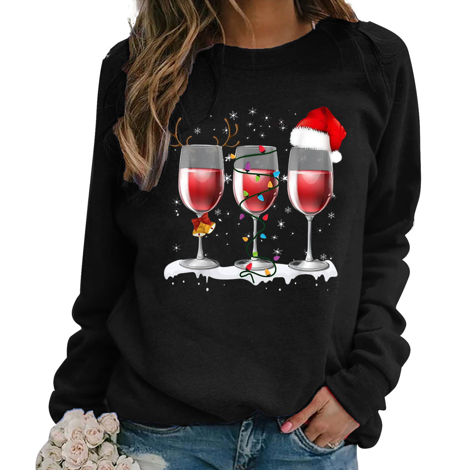 Christmas wine glass t shirt Clearance