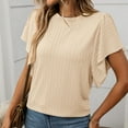 thumbnail image 3 of SHITINN Women's Textured Round Neck Flutter Sleeve T Shirt for Casual Wear Womens Short Sleeve Tops Women Tops Casual Summer Shirts, 3 of 7