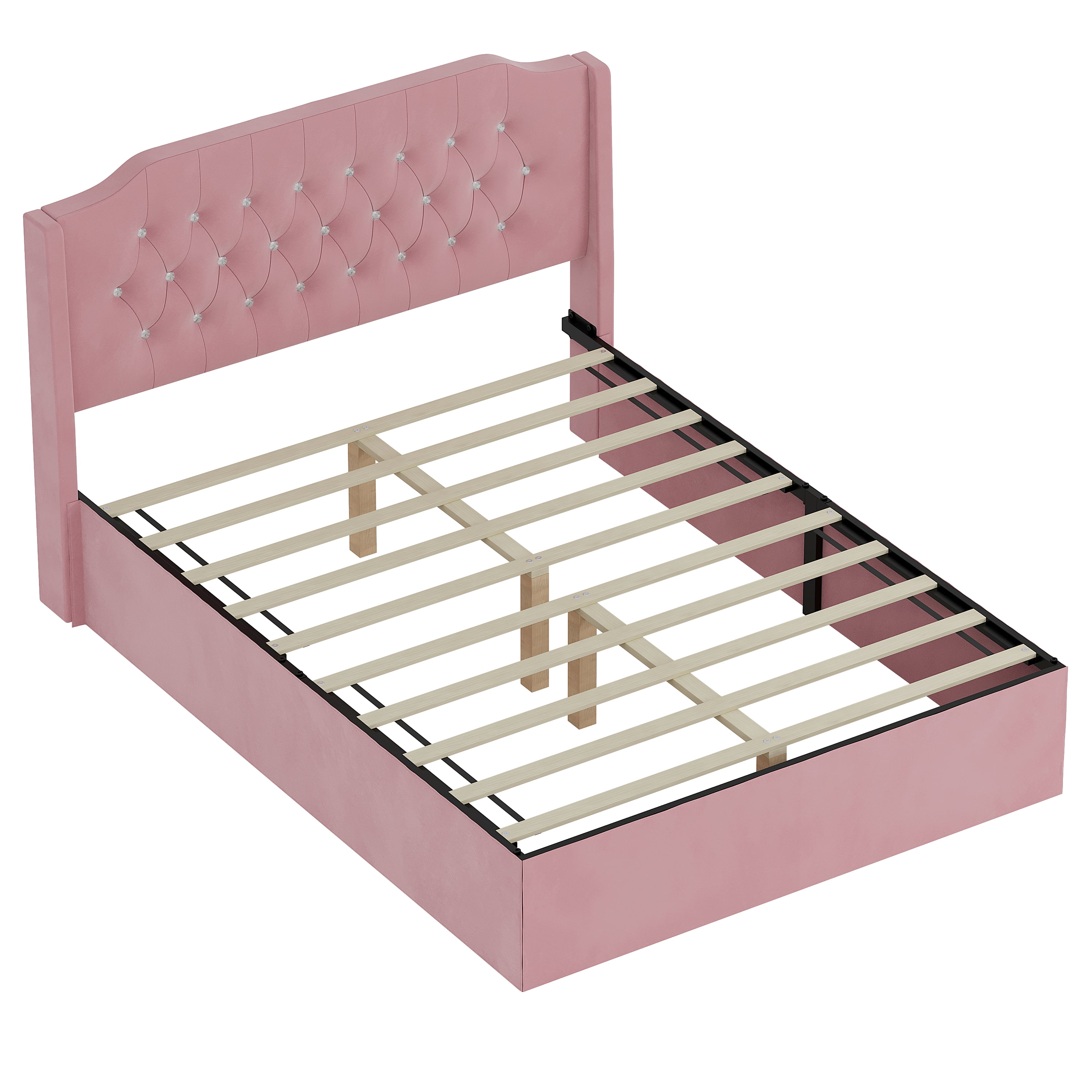 Gewnee Queen Size Velvet Modern Bed Frame with Deep Button Anna Diamond Upholstered Platform Tufted Headboard,
