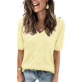thumbnail image 1 of Arach&Cloz Women's V-Neck Short Sleeve Special Rib Knitted Pattern Casual Tops Sweater Spring Summer 2025, 1 of 6