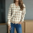 thumbnail image 6 of Aloohaidyvio Cardigan Sweaters for Women Lightweight Crew Neck Long Sleeve Outfits Fall Fashion Plaid Button Cardigan Khaki S, 6 of 6