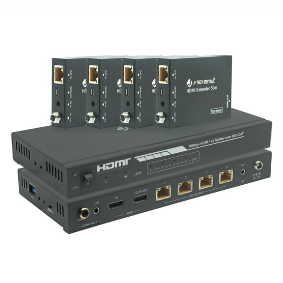 J-Tech Digital JTECH-14EX50 HDMI 2.0 4K 1x4 Splitter Extender w/ PoC