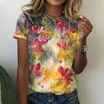 thumbnail image 1 of T-shirts d'Été pour Femmes Grande Taille, Hauts Décontractés Amples à Imprimé Floral, Col Ras du Cou, Manches Courtes Imprimées, T-Shirt à Col en V pour Femmes en Liquidation, 1 of 8