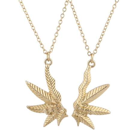 Lux Accessories Gold Tone Best Buds BFF Friends Marijuana Weed Necklace Set