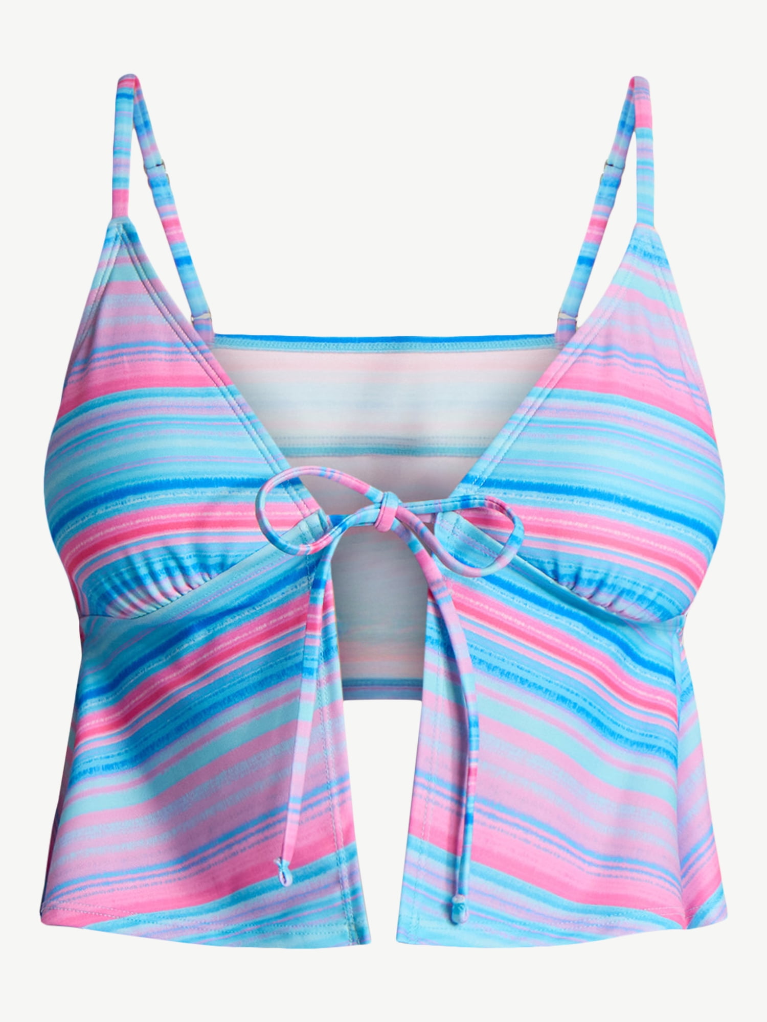 No Boundaries Multi Stripe Flyaway Tankini Top, Women’s