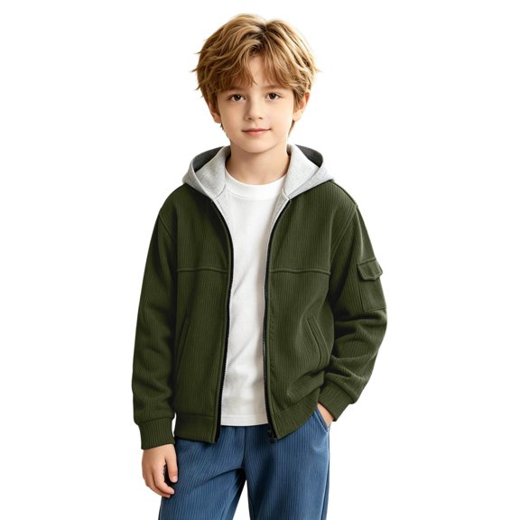 Tiijoy Boys Corduroy Hooded Jacket Fall Winter Kids Casual Zip Up Coat, Sizes 4-14