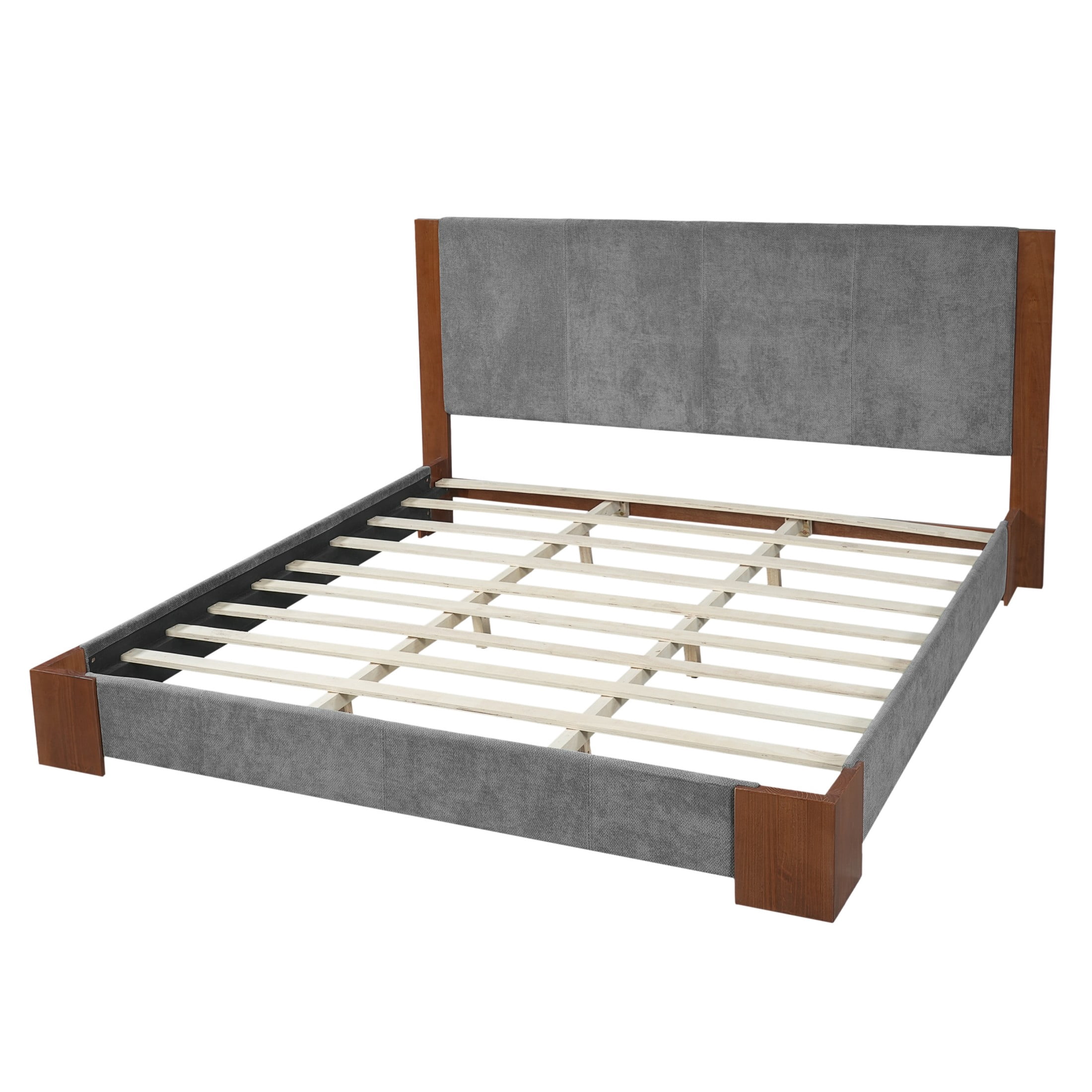 Christopher Knight Home Modern King Size Upholstered Platform Bed with Headboard, Gray+Espresso