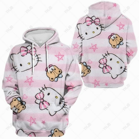 Harajuku Kawaii Clothing Cute Large Pocket Hoodie HELLO KITTY Sweatshirt Women 2023 New Japanese Casual Fashion Gothic Top Pullo HOEMLIN