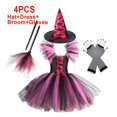 thumbnail image 3 of Disfraz de bruja de Halloween para niños y niñas, tutú de bruja, vestido hasta la rodilla con sombrero, escoba, vestido de carnaval, ropa de malla, 3 of 5