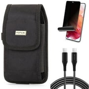 Case Belt Clip w 6ft Long USB-C Cable w Privacy Screen Protector for Samsung Galaxy S21 Plus - Rugged Holster, PD Fast Charger Cord Power, TPU Film Fingerprint Works Accessory Bundle