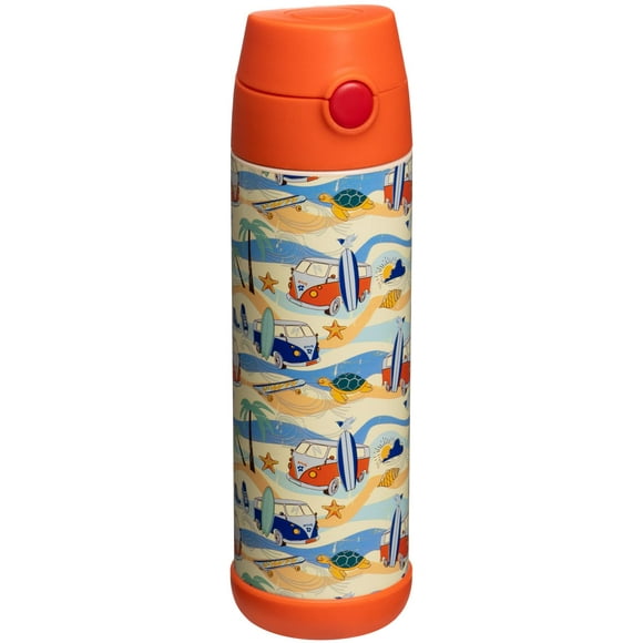 Snug Kids Water Bottle - insulated stainless steel thermos with straw (girlsBoys) - Beach, 17oz