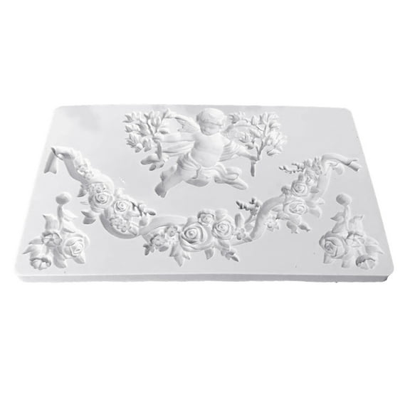 ROCKROK Angel Babies Shape Flower Rattan Pattern Silicone Material Fondant Mold for Cake