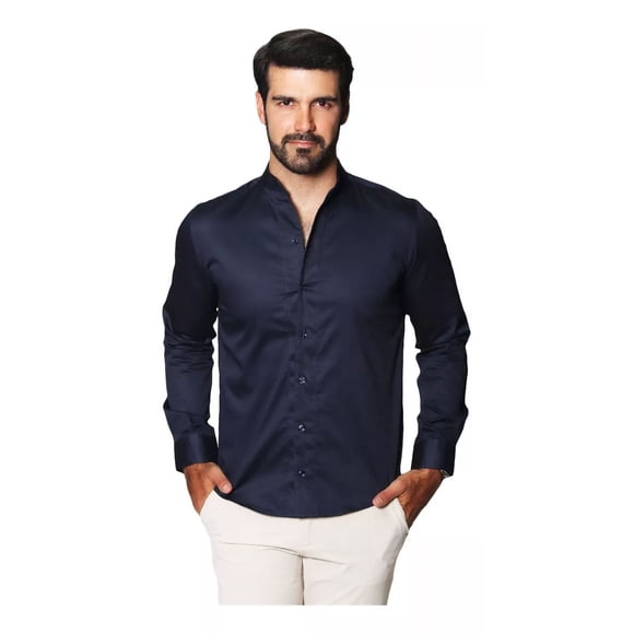 Camisa Hombre Casual Cuello Mao Moda Vestir Algodon Elegante
