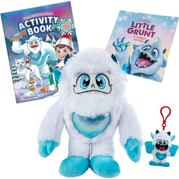 The Elf on the Shelf - SnoBiggie Bundle: Little Grunt Plush Yeti, Santa's North Pole Friends Activity Book, and Mini SnoBiggie Clip-On